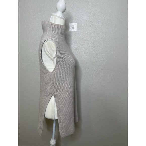 ARITZIA WILFRED XS Beige Oatmeal 100% Wool Sleeveless Sweater Vest Long Slits - Picture 4 of 13